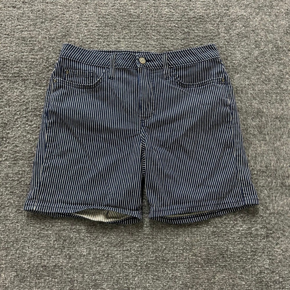 Lee Shorts Womens Size 10 Blue Hickory Stripe Denim Mid Rise Casual Classic